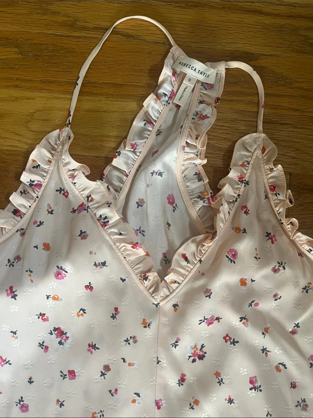Rebecca Taylor 0 Ruffled V-Neck Floral Tank Top - Pink/White